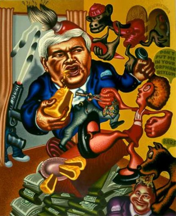 Peter Saul, Newt Gingrich vs. Orphan Annie